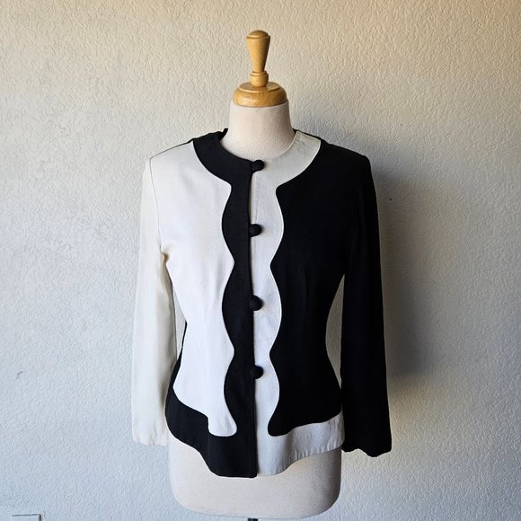 Vintage Jackets & Blazers - Jason Matthews Vintage 90s White Black 2 Tone Colorblock Abstract Blazer Jacket